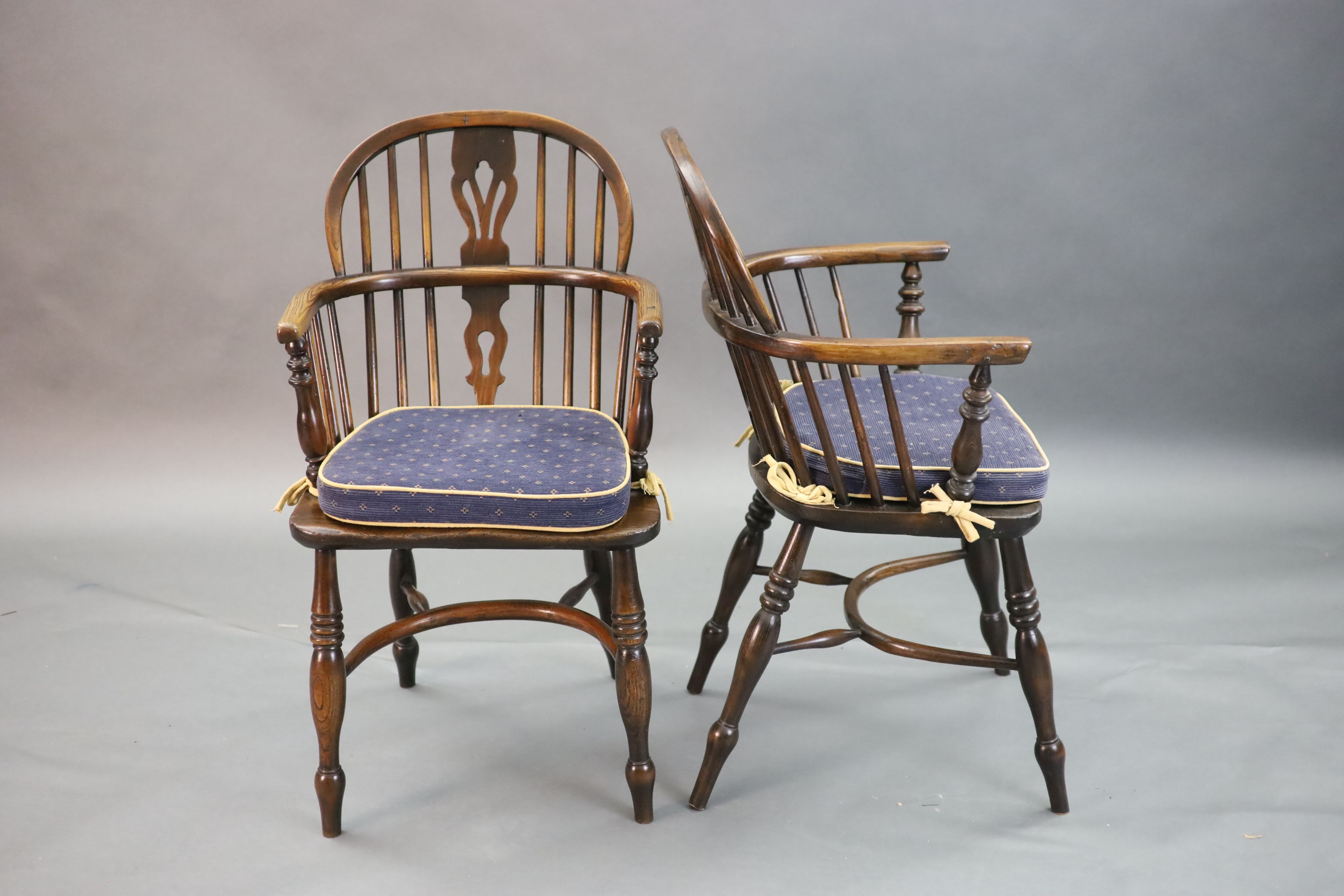 A set of eight 19th century and later ash, elm and beech Windsor chairs,